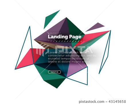 Triangular design abstract background, landing page. Low poly style colorful triangles on white Triangular design abstract background, landing page. Low poly style colorful triangles on white 43145658
