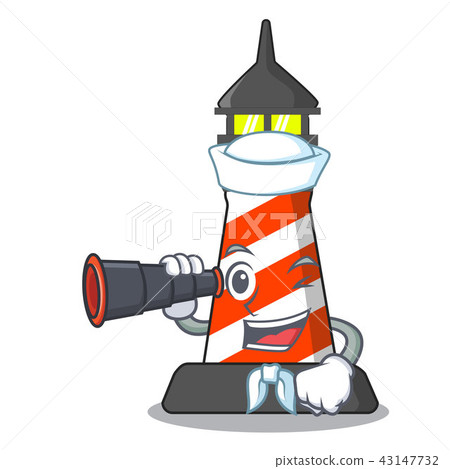 Sailor with binocular lighthouse on the beach mascot 43147732