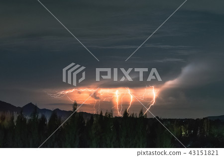 Lightning storm over mountain. Thunderstorm 43151821