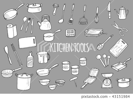 Illustration set of kitchen goods (painted white) 43151984