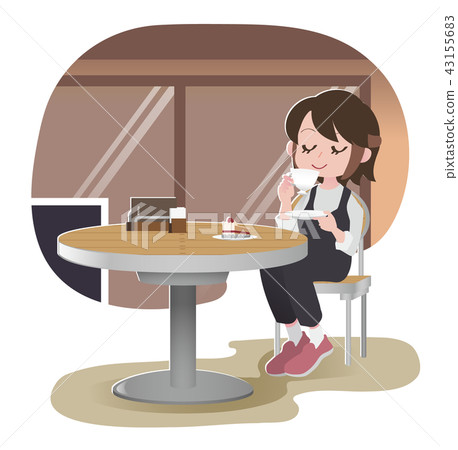 A woman relaxing at a cafe 43155683