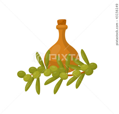 Clay jug of olive oil and a branch of a plum tree vector Illustration on a white background Clay jug of olive oil and a branch of a plum tree vector Illustration on a white background 43156149