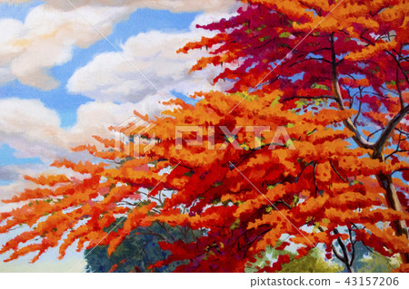Oil painting landscape of Peacock flowers Oil painting landscape of Peacock flowers 43157206