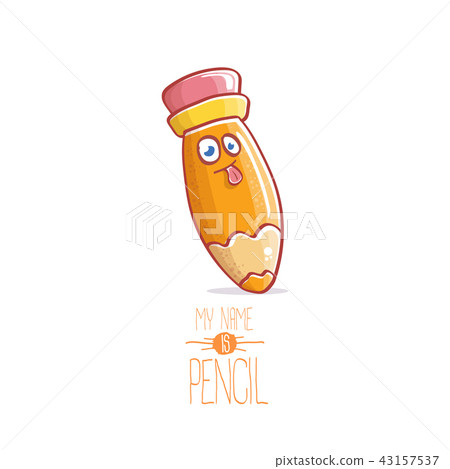 cute cartoon pencil character with eyes and eraser isolated on white background. My name is pencil cute cartoon pencil character with eyes and eraser isolated on white background. My name is pencil 43157537
