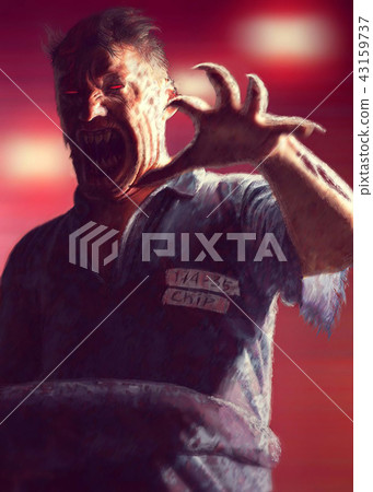 Mad dead zombie in straitjacket 43159737