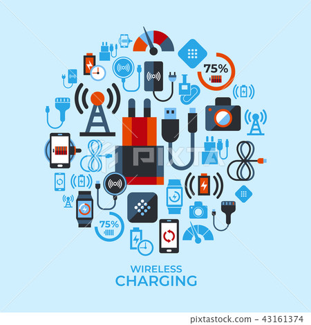 Digital vector wireless charging icons set 43161374