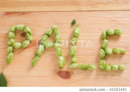 The inscription pale with hop cones on wooden The inscription pale with hop cones on wooden 43161441