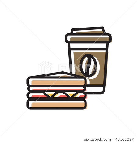 Coffee drink cup with cap and sandwich Coffee drink cup with cap and sandwich 43162287