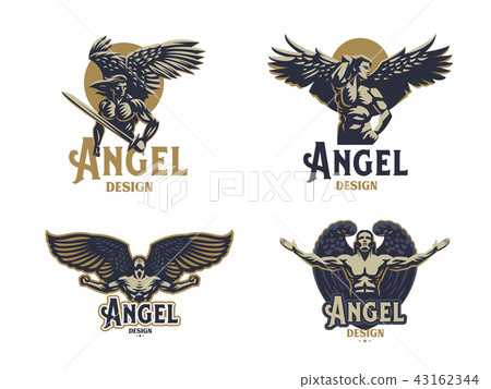 Angel man. Set of vector emblems. 43162344