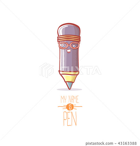 smiling cartoon pen character with eyes isolated on white background. My name is pen vector concept 43163388