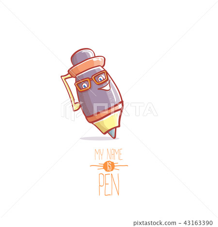 smiling cartoon pen character with eyes isolated on white background. My name is pen vector concept 43163390