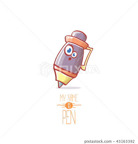 smiling cartoon pen character with eyes isolated on white background. My name is pen vector concept 43163392