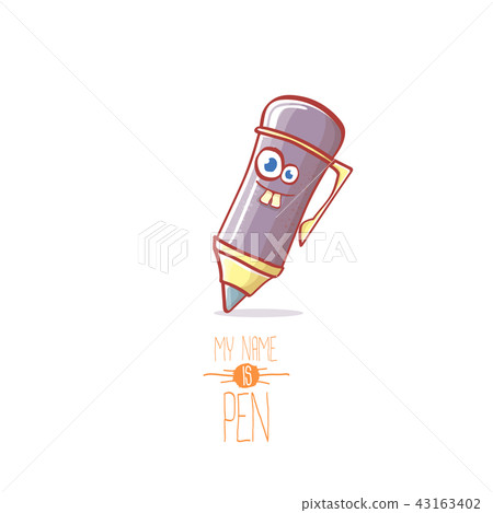 smiling cartoon pen character with eyes isolated on white background. My name is pen vector concept 43163402