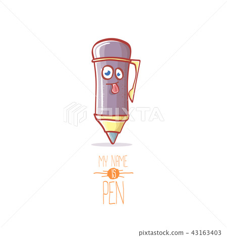 smiling cartoon pen character with eyes isolated on white background. My name is pen vector concept 43163403