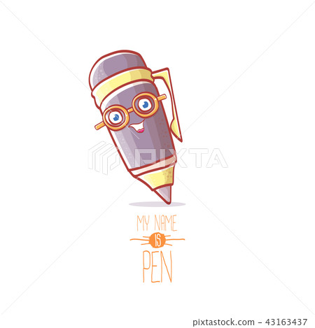 smiling cartoon pen character with eyes isolated on white background. My name is pen vector concept smiling cartoon pen character with eyes isolated on white background. My name is pen vector concept 43163437
