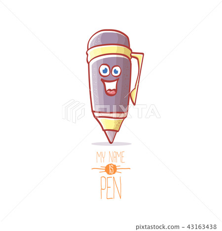 smiling cartoon pen character with eyes isolated on white background. My name is pen vector concept 43163438