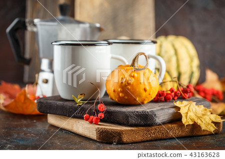 Coffee cups and pumpkins 43163628