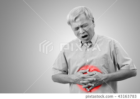 Older asian man is having stomach ache Older asian man is having stomach ache 43163783
