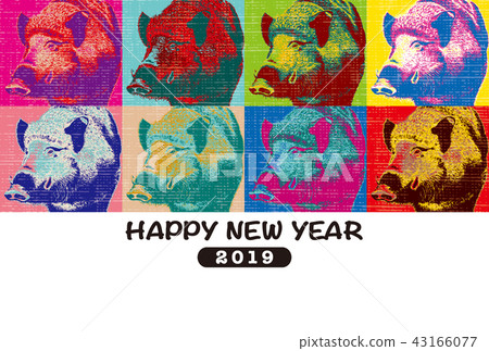 2019年新年賀卡“波普藝術風格”新年快樂寫作字符空間可用 43166077