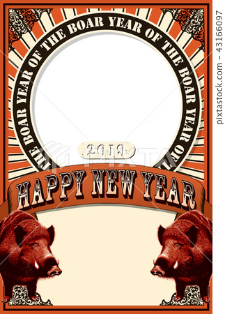 2019年新年賀卡“藝術海報風相框”Gaiji和寫作角色空間可用 43166097