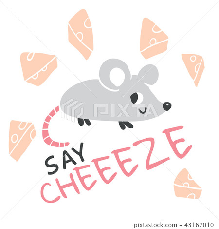 Hand drawn mouse with lettering and cheese 43167010