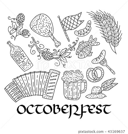 Octoberfest beer festival doodle hand drawn set. Octoberfest beer festival doodle hand drawn set. 43169637