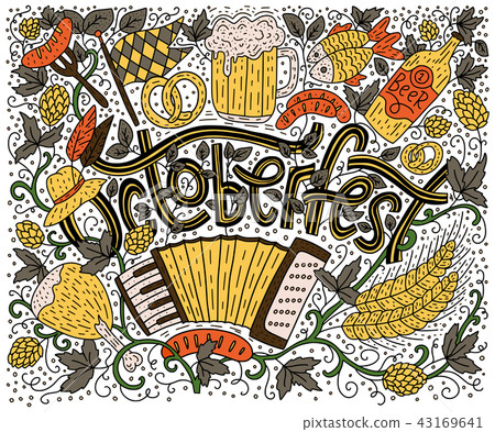 Greeting lettering vector postcard with raditional bavarian pattern symbols. Greeting lettering vector postcard with raditional bavarian pattern symbols. 43169641