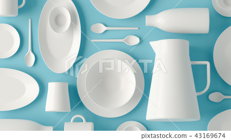 White tableware flatlay layout 43169674