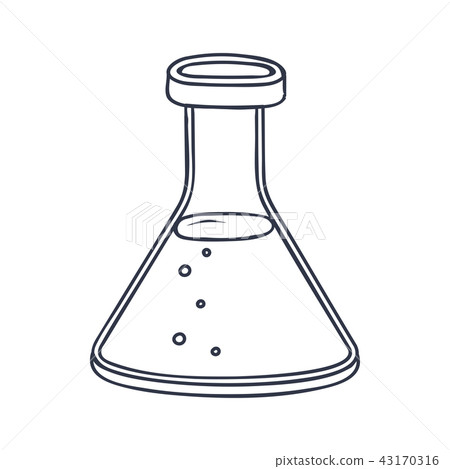 Chemistry flask. Doodle style black and white illustration 43170316