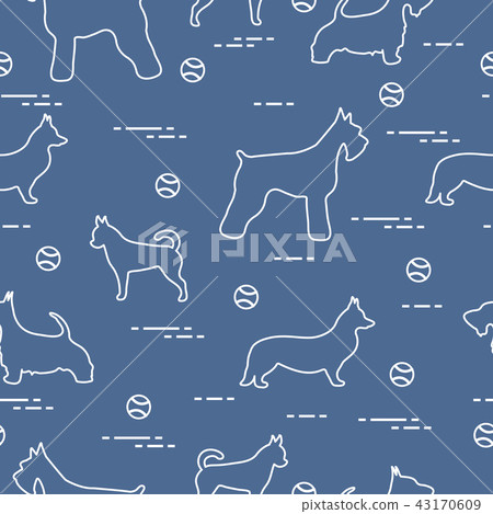 Seamless pattern with dogs and tennis balls 43170609
