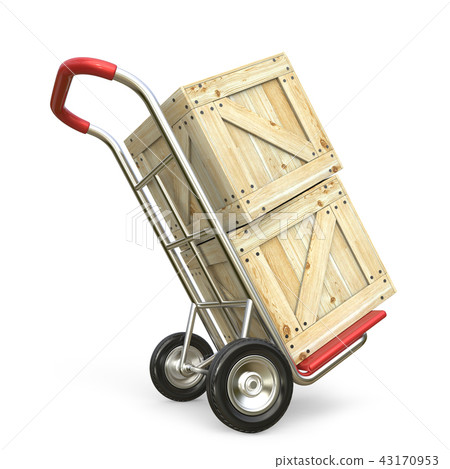 Hand truck with wooden box. Delivery concept. 3D Hand truck with wooden box. Delivery concept. 3D 43170953