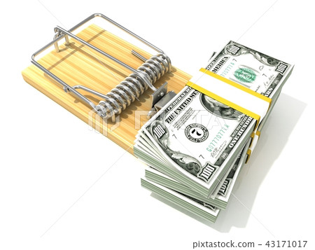 Stack of hundreds dollars in wooden mousetrap 3D Stack of hundreds dollars in wooden mousetrap 3D 43171017