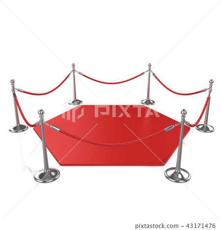 Red hexagon carpet with red rope and silver column 43171476