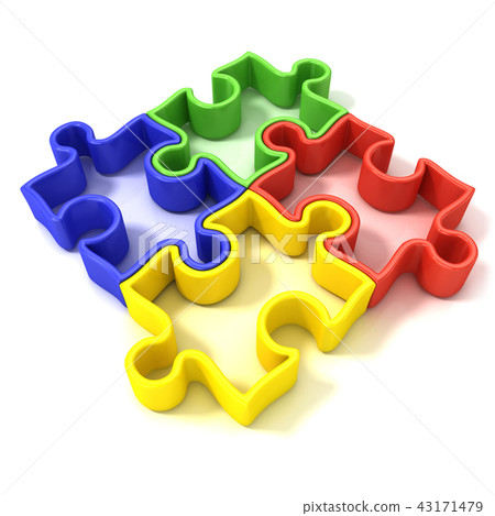 Four colorful outlined jigsaw puzzle pieces 43171479