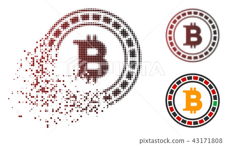 Dispersed Pixelated Halftone Bitcoin Casino Roulette Icon 43171808