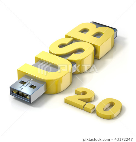 USB flash memory 2.0, made with the word USB. 3D USB flash memory 2.0, made with the word USB. 3D 43172247