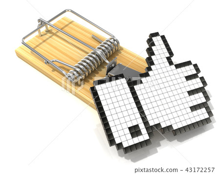 Like symbol in wooden mousetrap. 3D Like symbol in wooden mousetrap. 3D 43172257