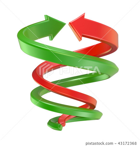 Red and green spiral arrows. 3D 43172368