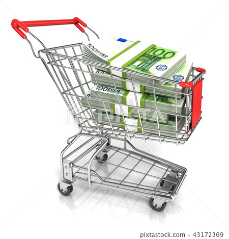 Money, euro cash banknote in trolley shopping cart 43172369