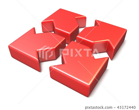 Red expanding arrows side view 3D Red expanding arrows side view 3D 43172440