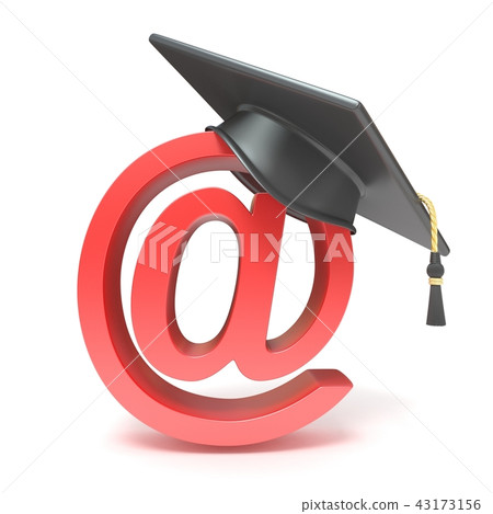 Graduation Hat On At Symbol E Learning Concept 3d Stock Illustration 43173156 Pixta