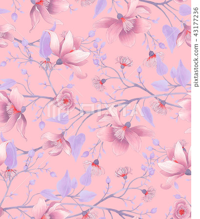 Seamless vintage magnolia flower rose flower 43177236
