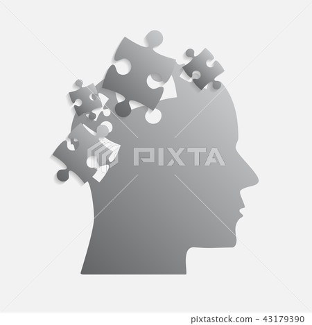 Grey Puzzle Piece Silhouette Head Vector Jigsaw. - Stock Illustration ...