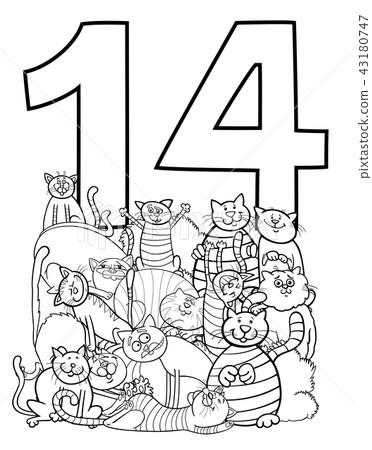 number fourteen and funny cats group 43180747