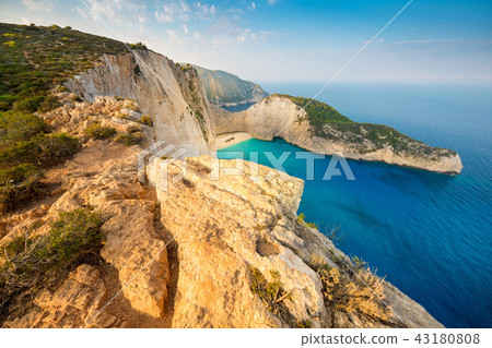 Shipwreck beach. Navagio Beach at sunset on Zakynthos, Greece. 43180808