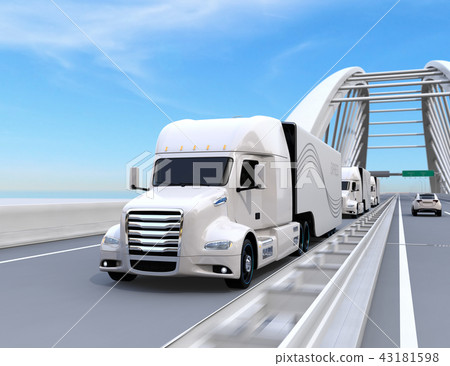 Image of White Fuel Cell Truck running in highway 43181598