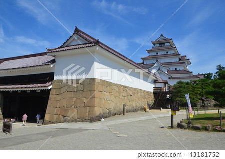 南跑步長谷 左前 城堡塔 中後 福島縣會津若松市 會津若松城堡 鶴岡城 大手町 照片素材 圖片 圖庫