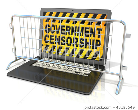 Black laptop with GOVERNMENT CENSORSHIP sign 43183549