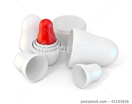 White matryoshka dolls with red smallest one 3D White matryoshka dolls with red smallest one 3D 43183656