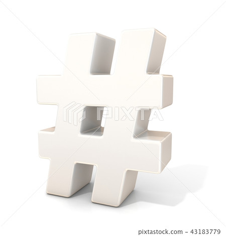 Hashtag, number mark 3D white sign Hashtag, number mark 3D white sign 43183779